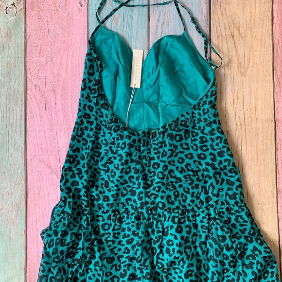 Michelle Mason teal and black leaopard print midi dress 100% silk nwt - Picture 13 of 14